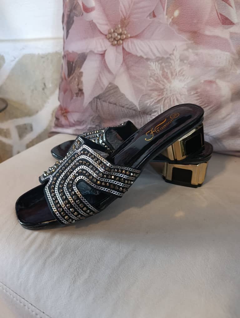 Zapatos de Tacón Cuadrado Brillante